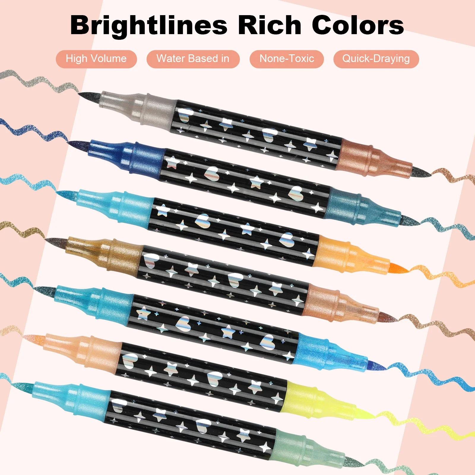 24/48/72/96 Colors Dual Brush Tip Glitter Art Markers Metallic Paint Marker Pens DIY Crafts Birthday Cards, Making Poster, Album