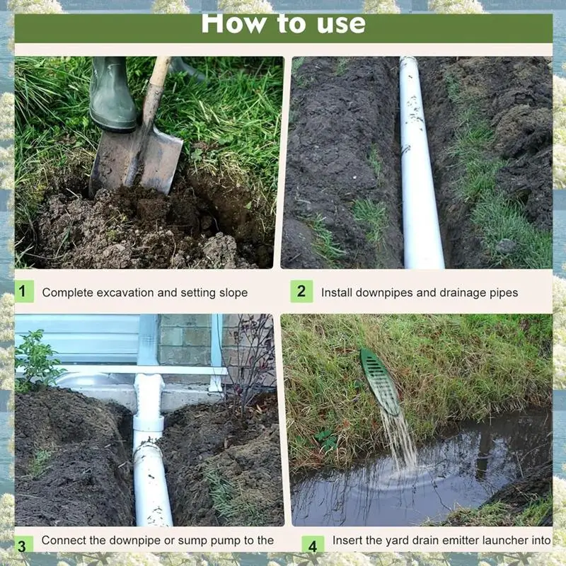 X17A 2025 NEW-4Inch Angled Drainage Grate Yard Drain, Yard Drain Emitter Drainage Pipe For Sump Pump Discharge & Downspout Exten