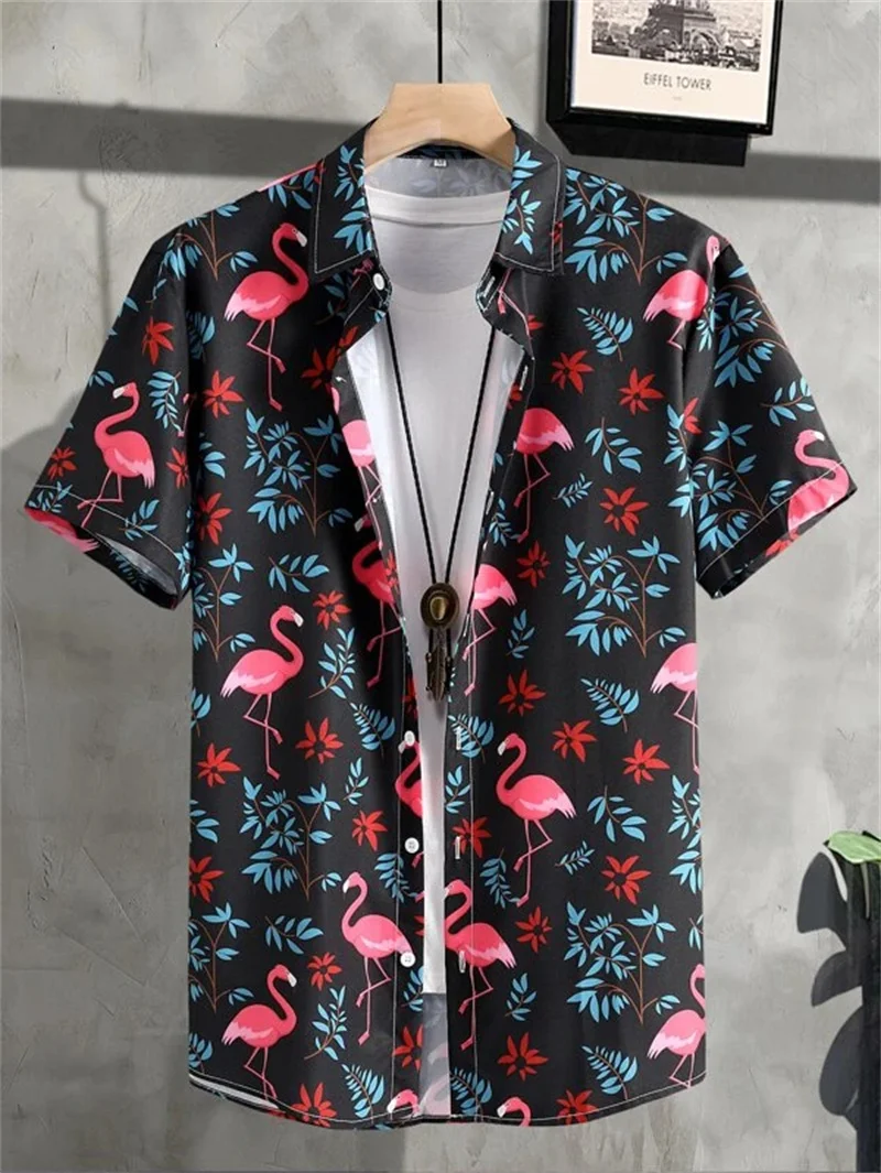 Top con estampado 3D de flores para hombre, camisas de playa hawaianas de verano para fiesta al aire libre, Manga corta transpirable, ropa Social callejera