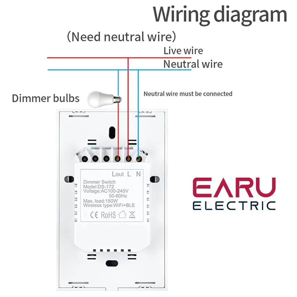 US WiFi Smart Glass Panel Wall Touch Switch Light Dimmer Switch Smart Life Tuya APP Remote Control for  Alexa Google Home