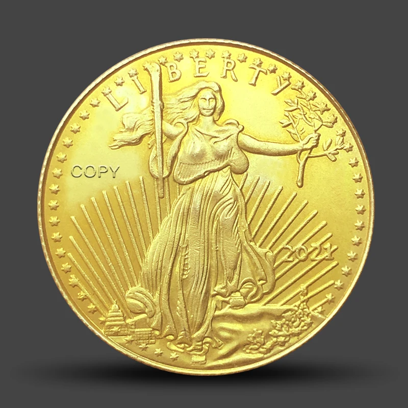 Moedas colecionáveis de ouro fino de 1/2 oz, estátua unida da américa, liberdade, desafio, moeda, presente de ano novo, coleção requintada 2021/2016