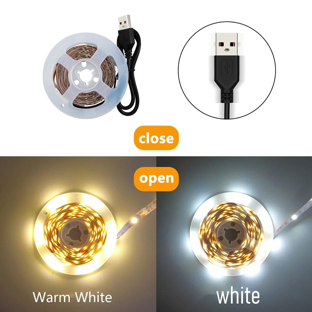 

5V monochrome USB light strip 2835 warm light white light TV background cabinet wardrobe lighting decoration self-adhesive LED