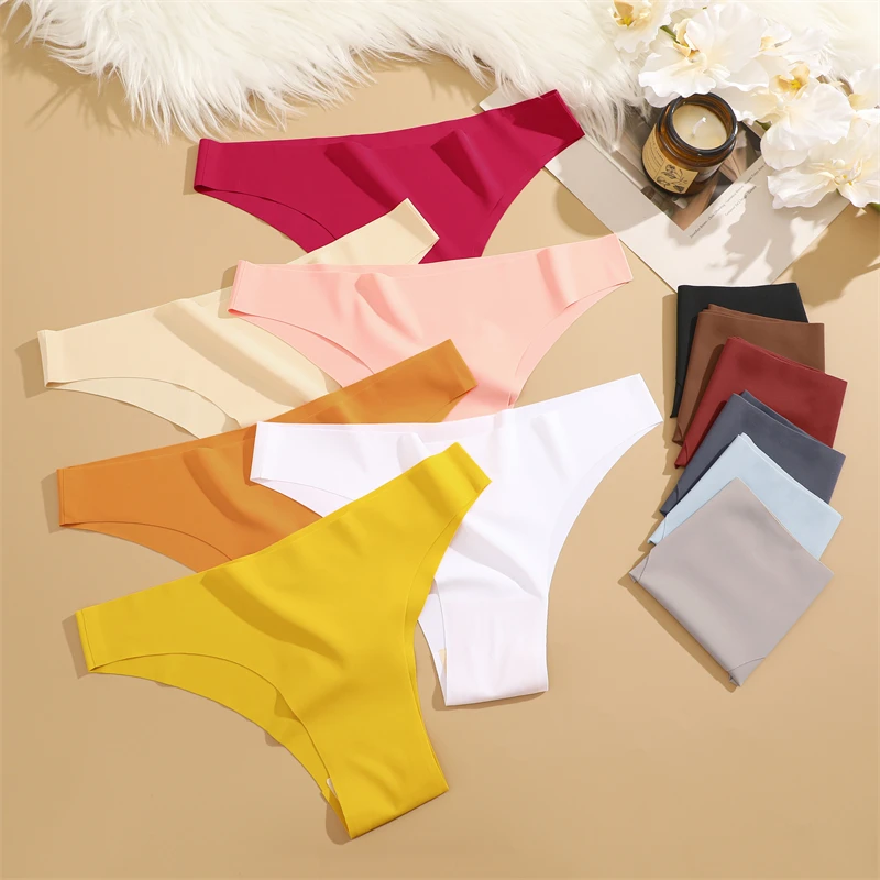 3PCS Seamless Brazilian Panties Ultra-thin Maillard panties Women Ice Silk Underwear Sexy Panty Low Waist G-string Female Solid