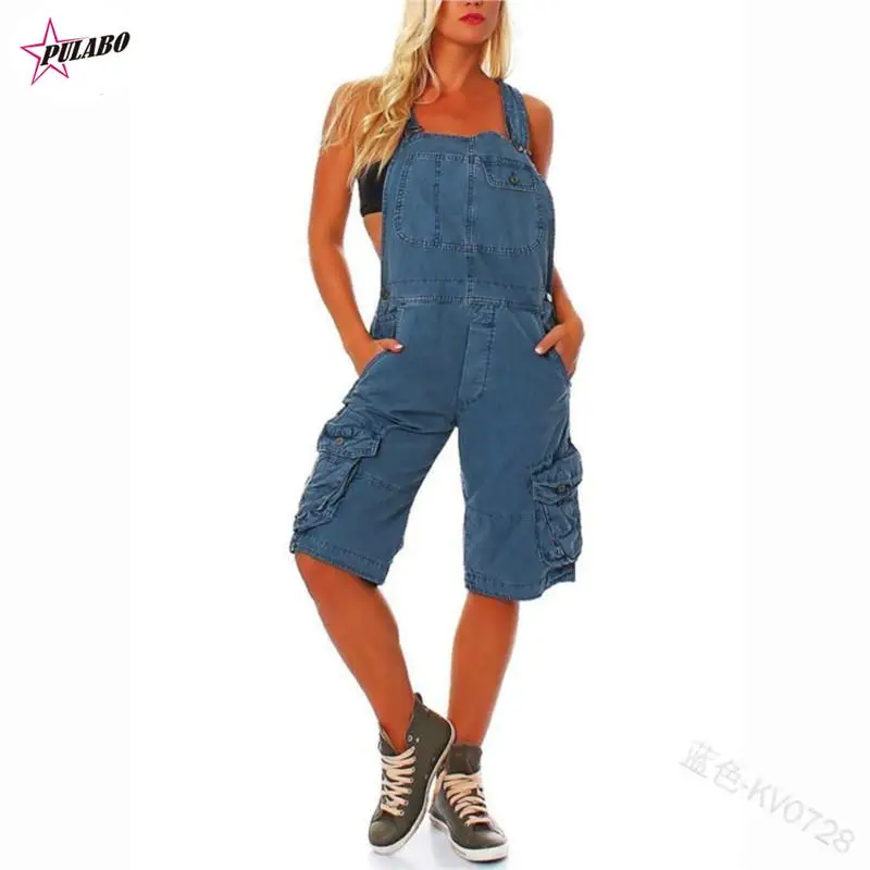 PULABO Shoulders Pocket Overall Tooling Leisure Women's Jeans Women Girl Washed Denim Jumpsuit Ladies Casual Jean Rompers