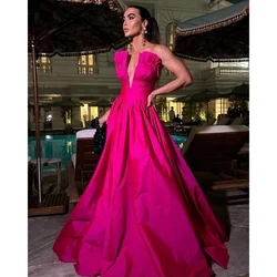 맞춤형 Ruch V 넥 Strapless 정장 이브닝 드레스 Draped 바닥 길이 새틴 민소매 vestidos de noche Prom 가운