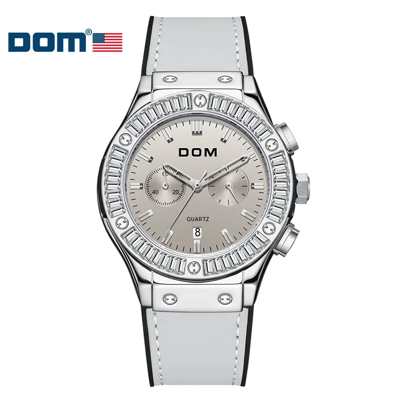 DOM 1658 Fashion Leather Brand Ladies Casual Quartz Unique Ultra-Thin Diamond Craft Simple Watch Watch For Women Life Waterproof