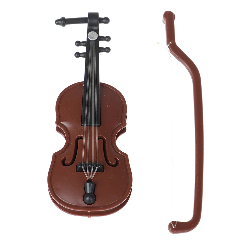 Dollhouse Guitar Wooden Musical Instrument Collection Decorative Model Gifts Mini Violin With Support Miniature