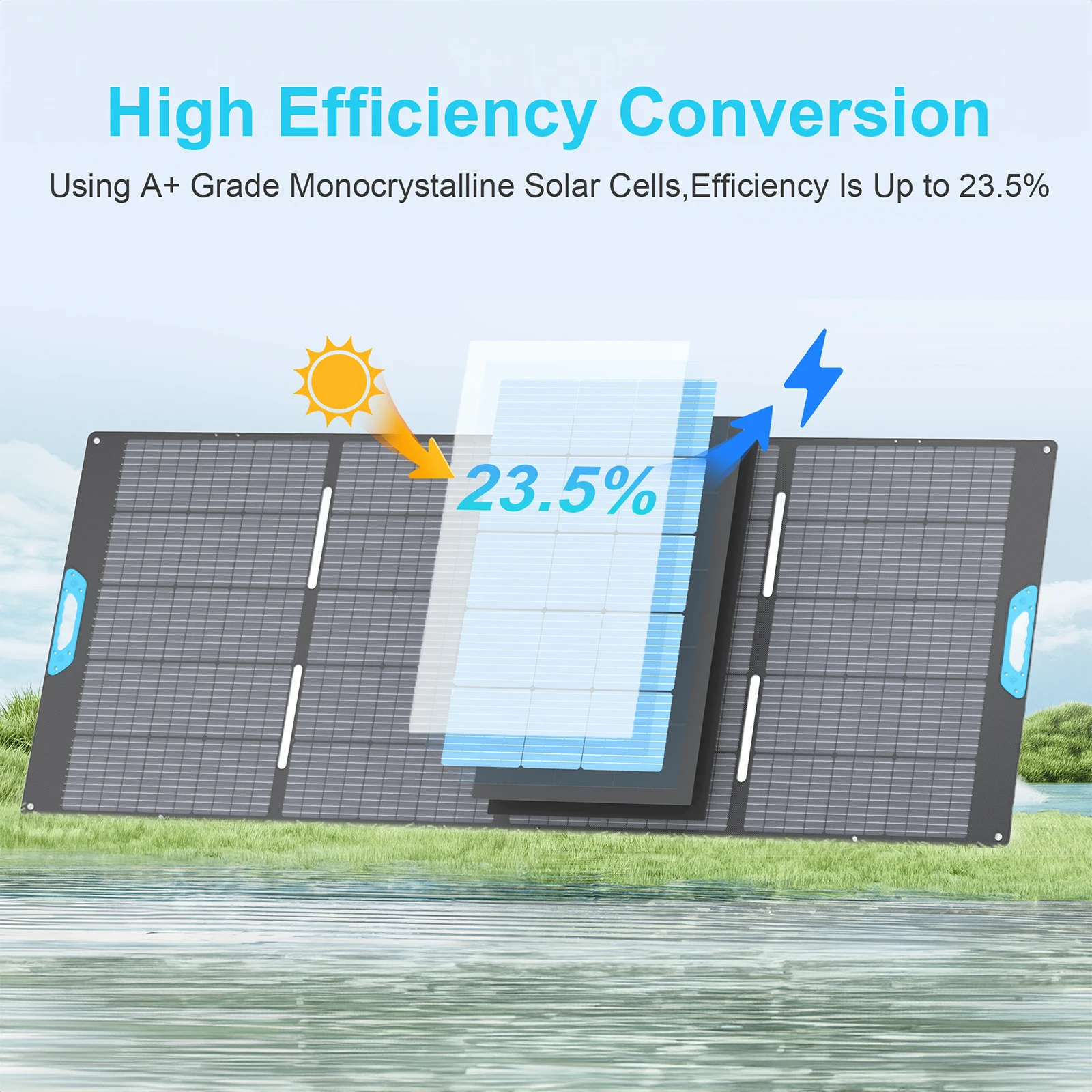 لوحة شمسية E-POWO مع مسند قابل للتعديل، شاحن شمسي محمول قابل للطي بقدرة 400 وات 220 وات 110 وات للتخييم والمركبات الترفيهية والتعتيم