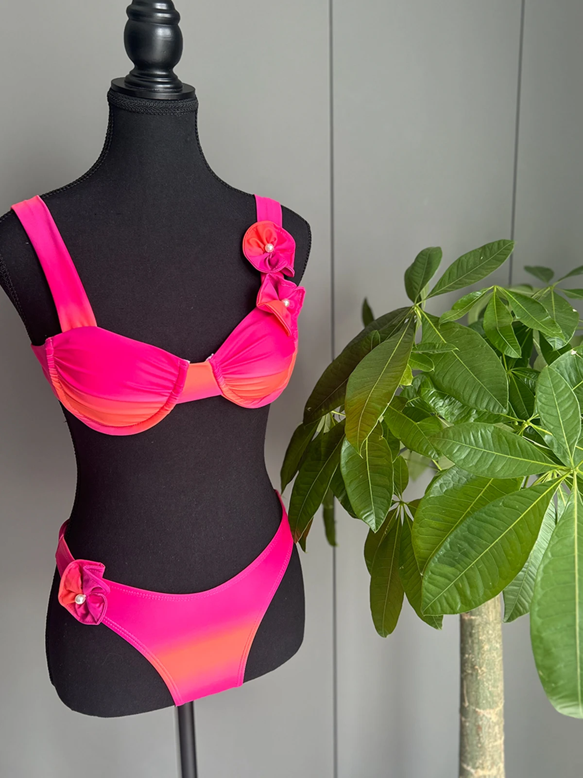 Conjunto de biquíni brasileiro push up feminino, maiô sexy, moda praia de cintura alta biquíni flor, fato de banho, 2022