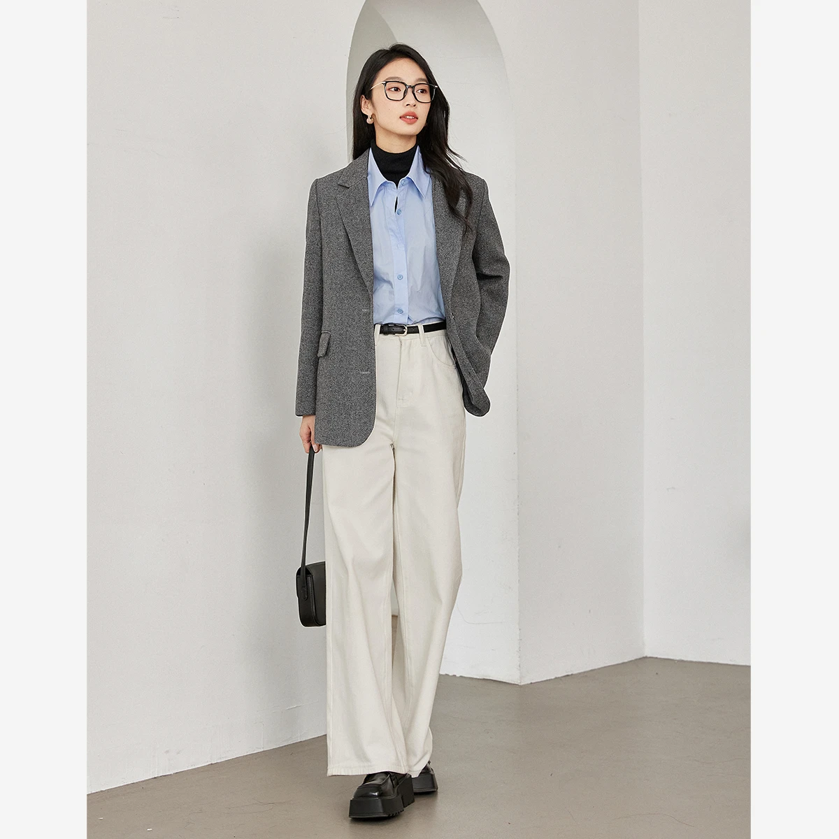 VIMLY Dark Gray Wool Blend Blazer Women 2026 Fall Winter Fashion Office Lady Elegant Coat Casual Loose-fit Female Jackets M9353