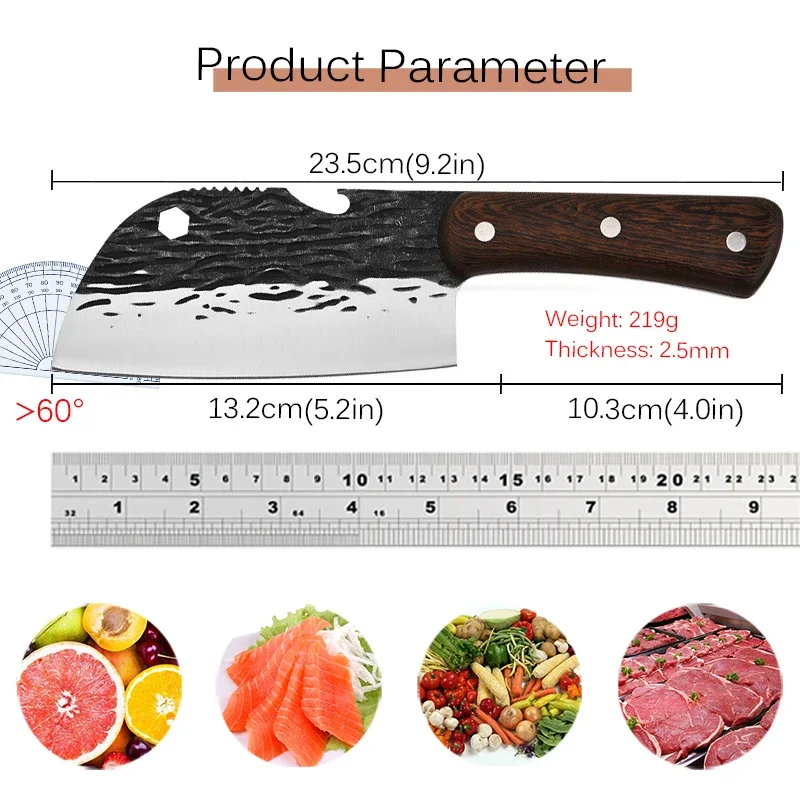 Forged Meat Cleaver Knife Stainless Steel Vegetables Slice Kitchen Chef Knife Fishing Camping BBQ Fruit Portable Utility Knife