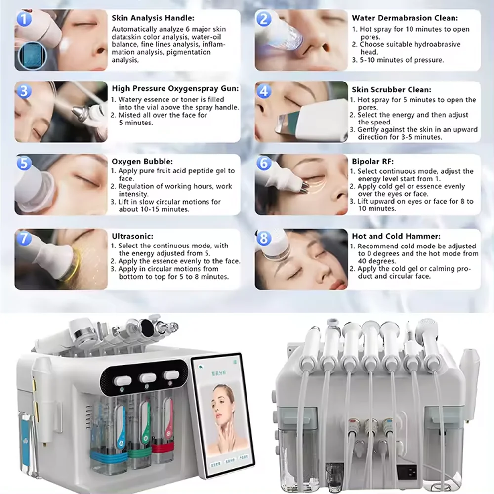 Korean New Face 8 in 1 Small Bubble Facial Skin Management Machine Hydradermabrasion Deep Cleansing Ultrasonic Face Lifting