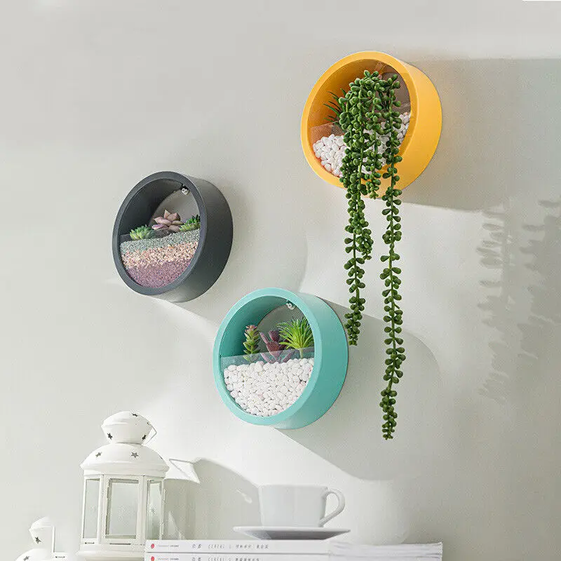 Modern Wall Planters - Hanging Succulent Pots with Circle Metal Frame for Indoor and Outdoor Decor