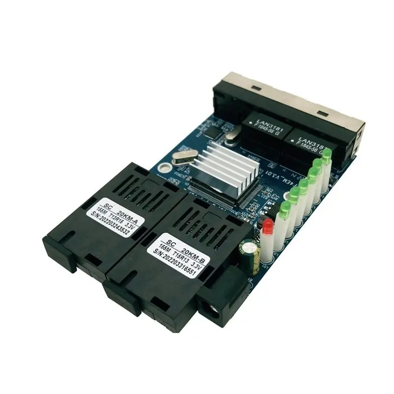 

FULL-For CCTV For Industrial 10/100Mbps 2SC 4RJ45 Fiber Media Converter PCB 20KM Single Fiber BIDI Ethernet Switch