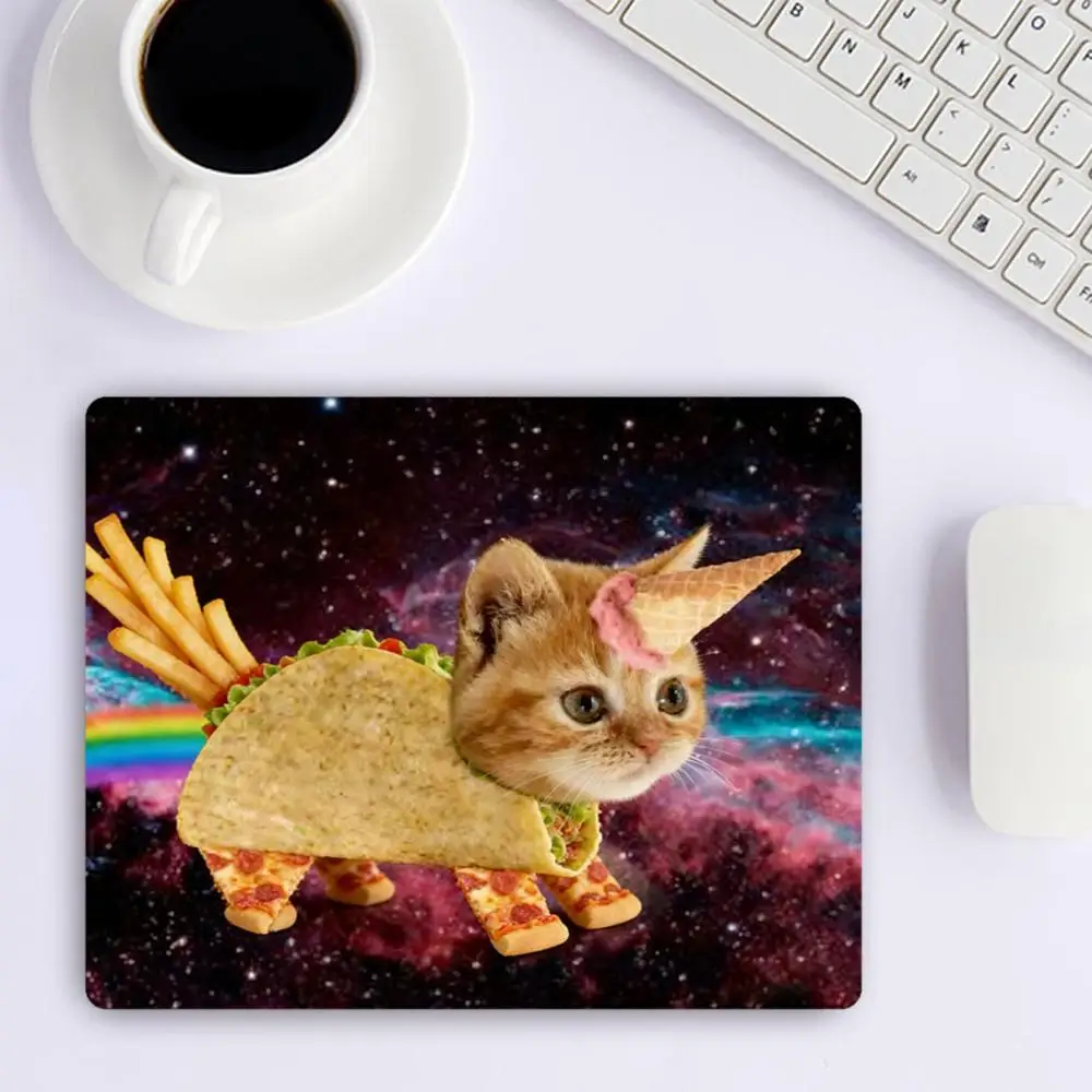 Cute Unicorn Cat Wearing Crispy Taco Shell In Outer Space Compatible With Laptop Bedroom Table Mat