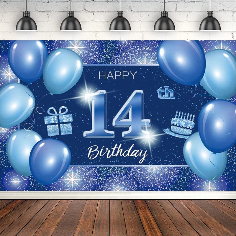 

Photography Backdrop Blue – Dot Glitter Sparkle Happy 14 Years Old 14th Birthday Party Background Decor For Boys Girls Supplies