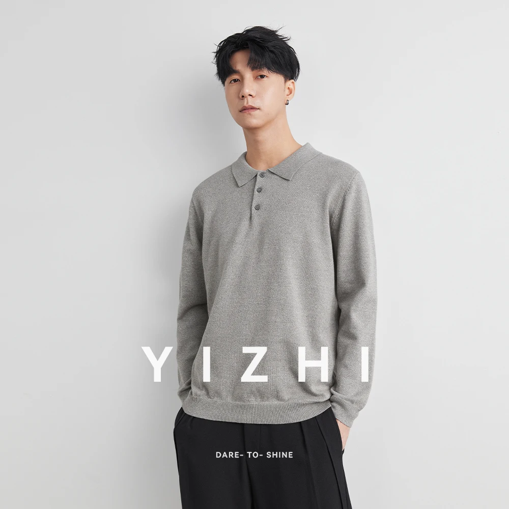 High Quality Worsted Spun Collar Wool Sweater Men's Spring And Autumn Business Polo Sweater Thin Long Sleeved Knitted T-shirt - Image 3
