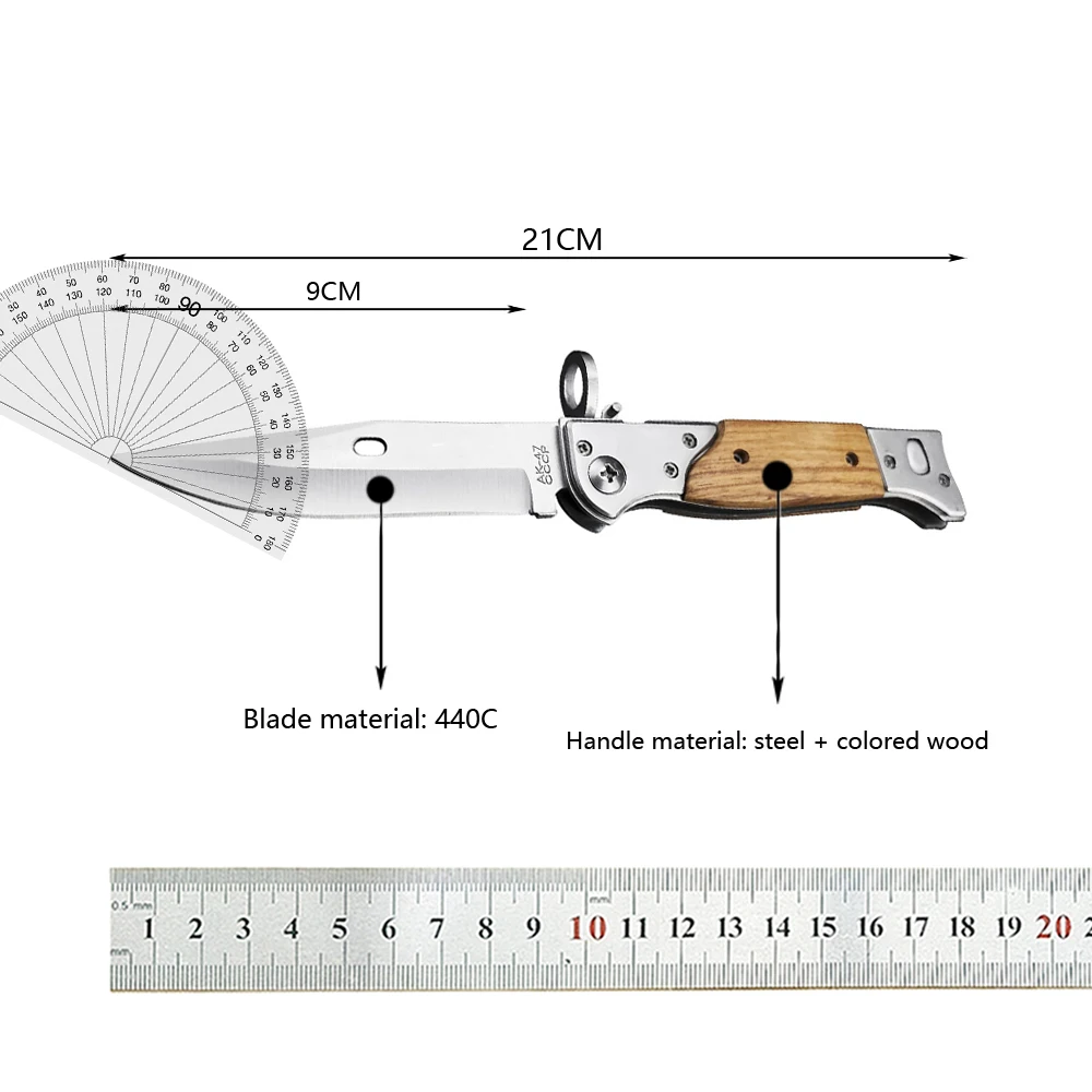 Tactical AK-47 CCCP Assist Folding Knife 440C Steel Blade Steel+Wood Handle Military Hunting Pocket Knives Camping EDC Hand Tool