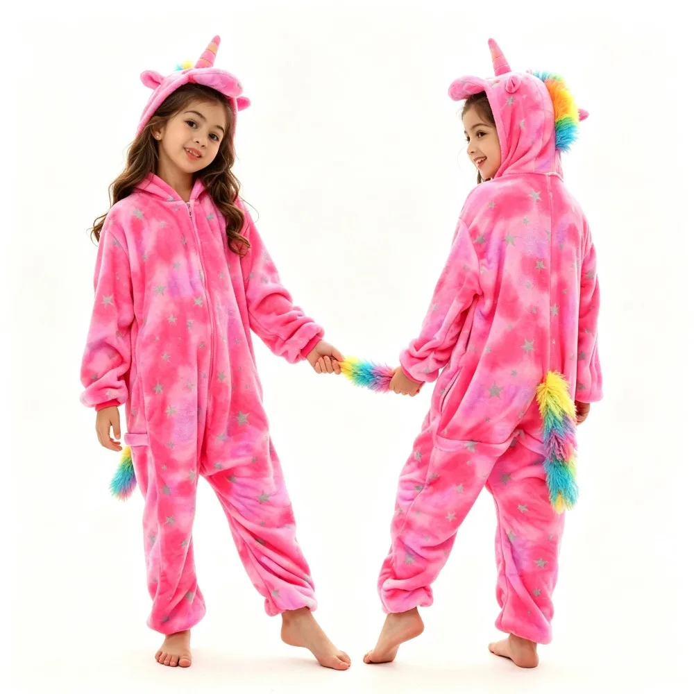 Purple Unicorn Kigurumi Pajamas Kids Homewear Onesie Kinderen One Piece Hooded Jumpsuits Children's Sleepwear Teen Baby Overalls
