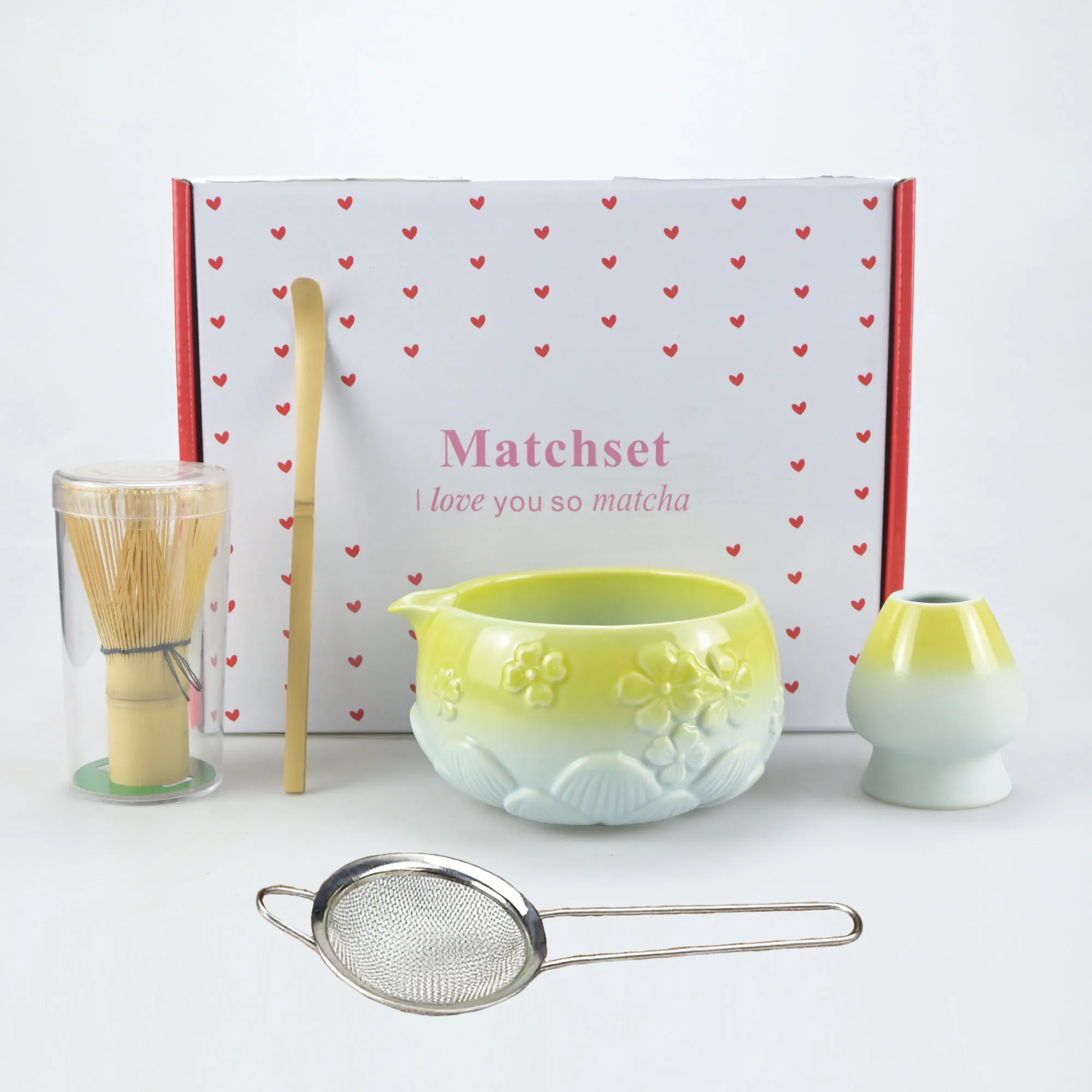 5pcs/set of Floral Matcha Tools, Including Floral Matcha Bowl, Tea Stand, Whisk, Paddle, Suitable For Gift Giving