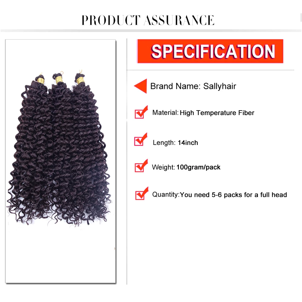 Sallyhair Synthetic Freetress Water Wave Curly Braids Ombre Braiding Hair Extension High Temperature Crochet Braids Hair Black