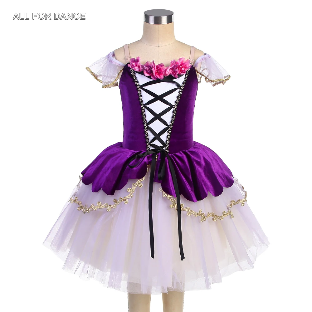 22547 Tutú de Ballet Clásico, Vestido de Ballet con Corsé de Terciopelo Morado, Tutús Abullonados, Leotardo, Disfraces de Bailarina para Adultos y Niñas