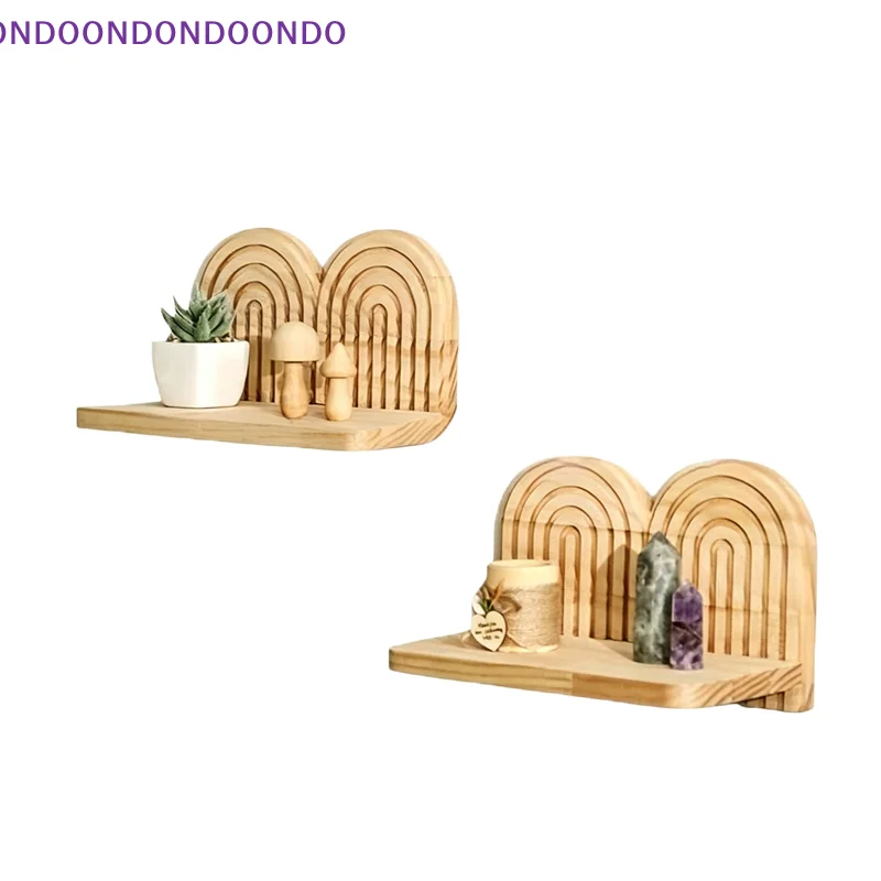 Wooden Wall Floating Shelf Easy to Clean Boho Wall Mount Rack for Kitchen Bathroom Storage Home Wall Decor