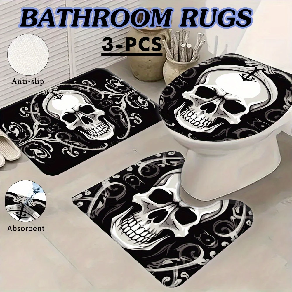 

3Pcs Halloween Bathroom Rug Set with Spider Pumpkin Skeleton,Includes Small Bathmats,Washable Non-Slip Mats for Home Decor&Gifts