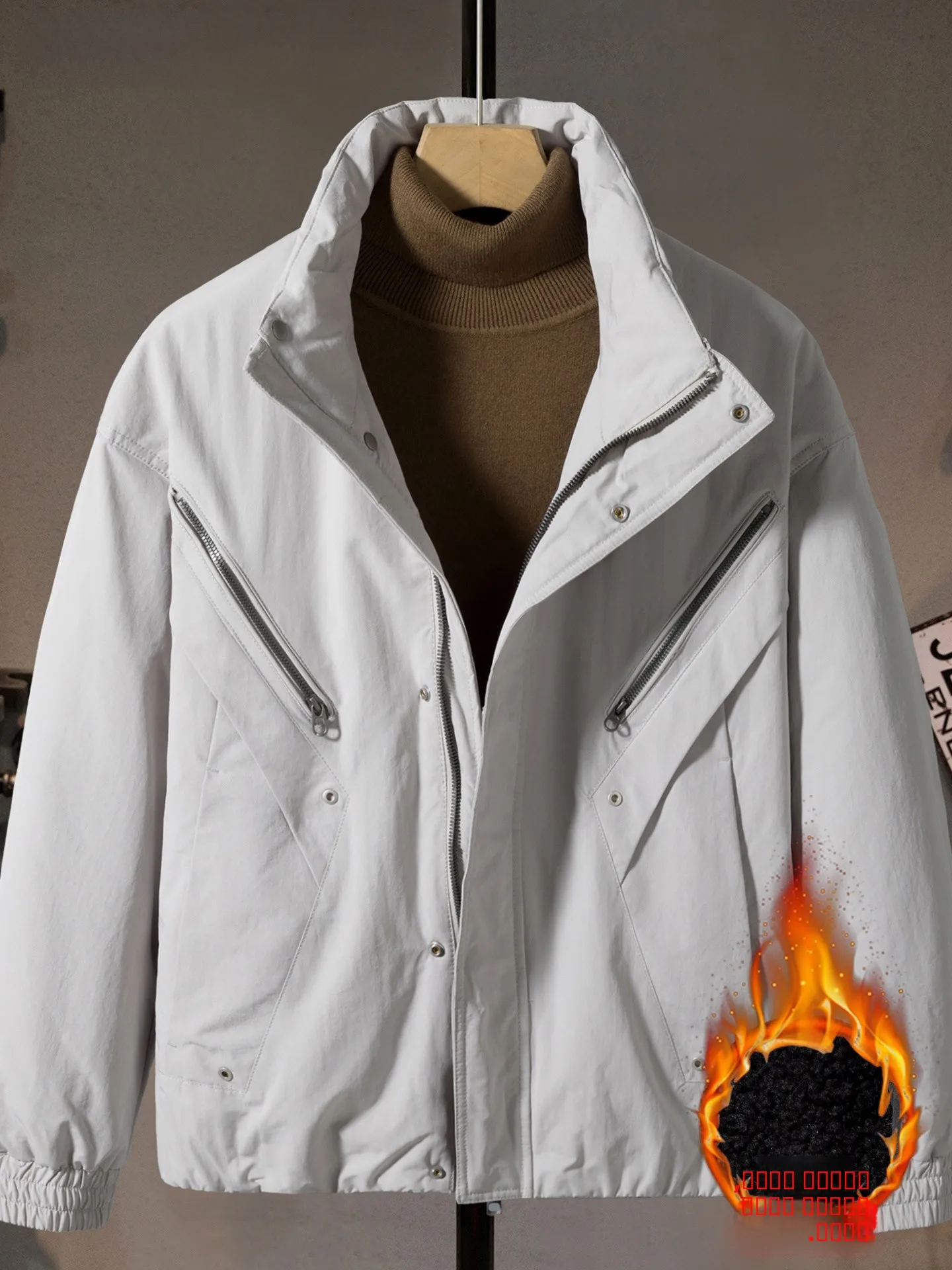 

High-Quali Fce-Lined Cold-Resistant Men's Jaet Casual Stand Collar Workwear Winter Warm Cotton Coat Outerwear