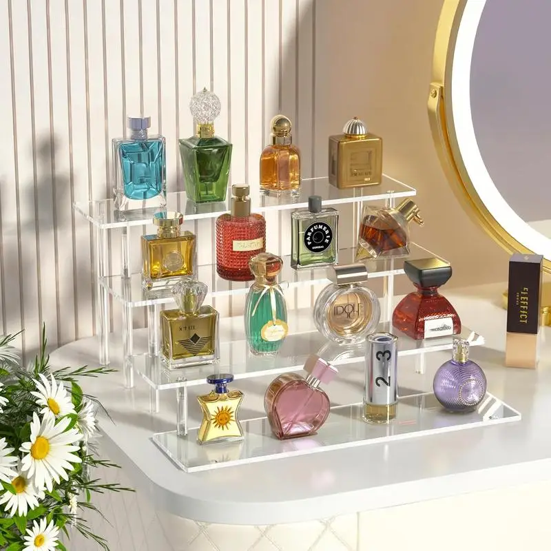 4-Tier Clear Acrylic Display Risers for Perfume Cupcakes Dessert Party Figure Collection Decor Organizer Stand