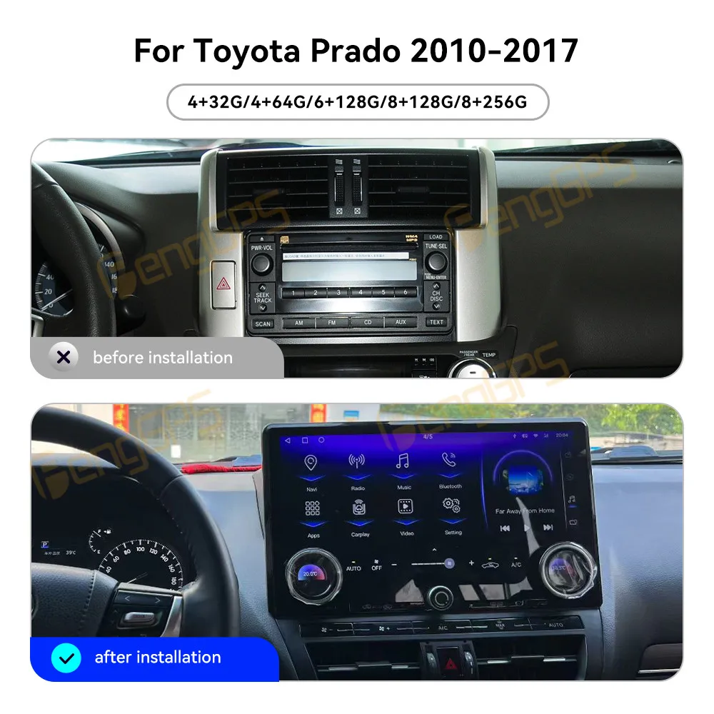 13.1 Inch Large Screen Android 14 For Toyota Prado 2010-2017 Car Player Wireless CarPlay GPS Navigation Multifunction Radio