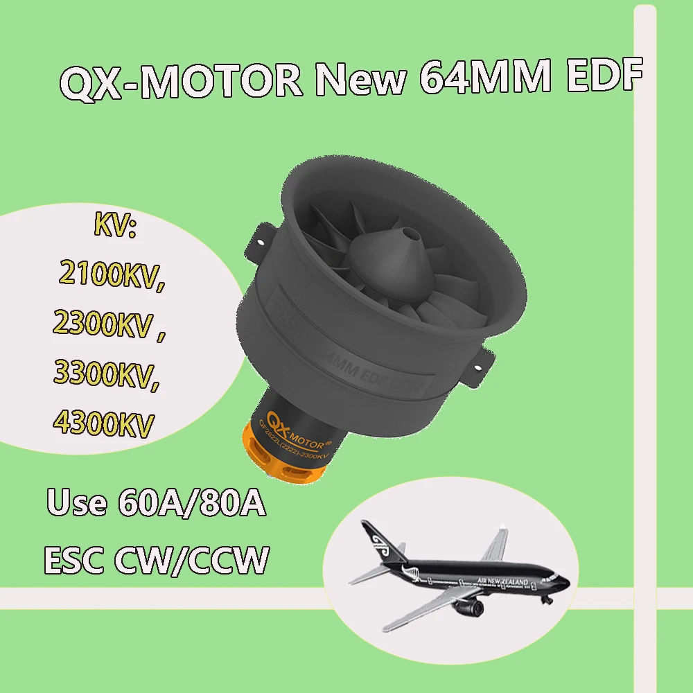 

64mm EDF Set Brushless Motor Violent Fan 2100KV 2300KV 3300KV 4300KV for RC Airplane Parts DIY Drone CW/CCW QX-MOTOR