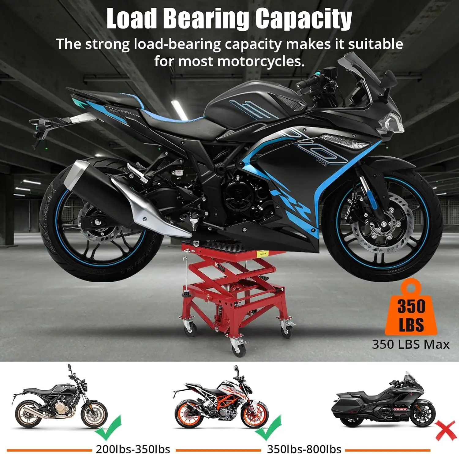 Martinetto a forbice per sollevamento moto 350LBS