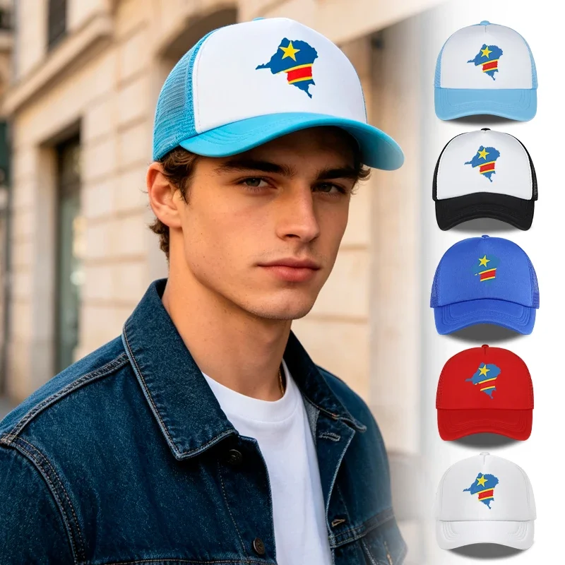 Congo National Map and Flag Print Sponge Mesh Cap—Lightweight, Breathable Baseball Cap for Game Days and Cultural Festivals