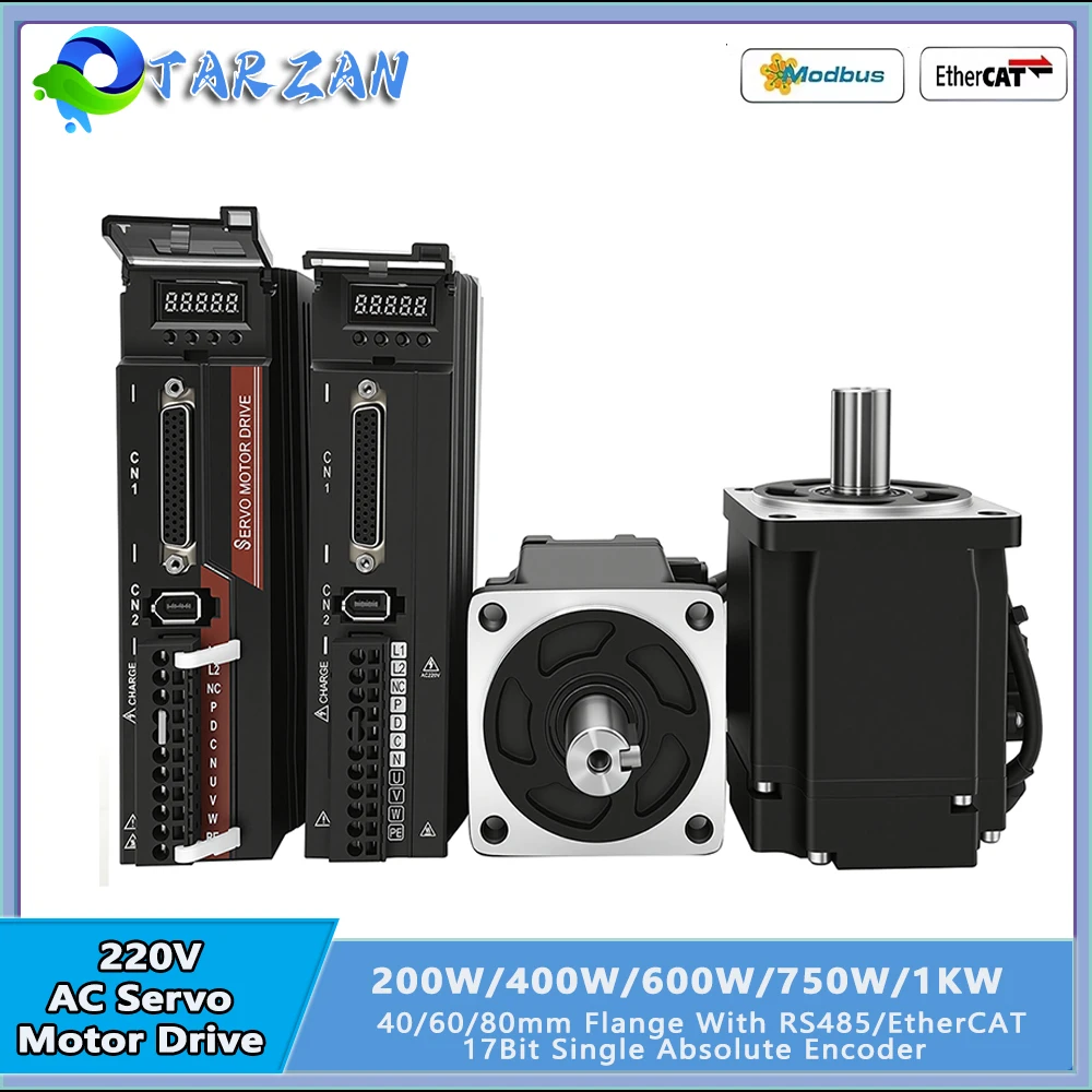 220V AC Servo Motor Driver Kit 100W/200W/400W/750W/1KW 17Bit Single Absolute Encoder 60/80mm Flange With Modbus RS485/EtherCAT