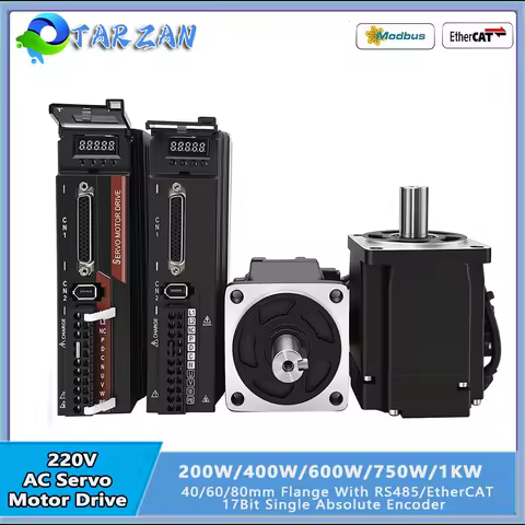 220V AC Servo Motor Driver Kit 100W/200W/400W/750W/1KW 17Bit Single Absolute Encoder 60/80mm Flange With Modbus RS485/EtherCAT