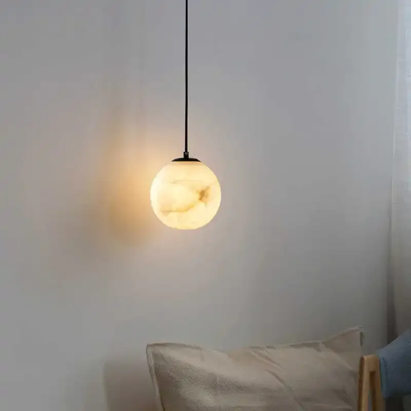 Nordic Minimalist Natural Marble Pendant Light for Bedroom Bedside Light Bar Counter Dining Room Study Ceiling Lamp view 4