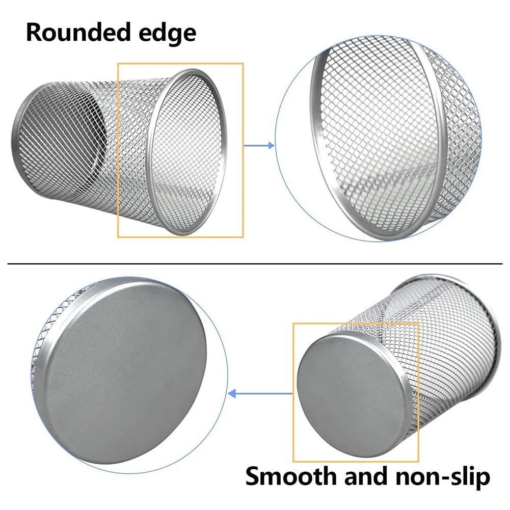 Portamatite da 5.4 pollici x 4.35 pollici per scrivania confezione da 6 tazze portapenne in metallo a rete grande (argento)