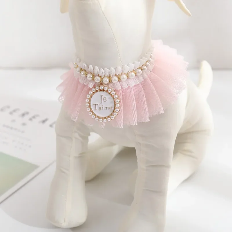 Pet Scarf Cat Lace Pearl Collar Cat Decoration Collar Ragdoll Accessory Lace Bow Princess Necklace Cute Dog Burp Cloth
