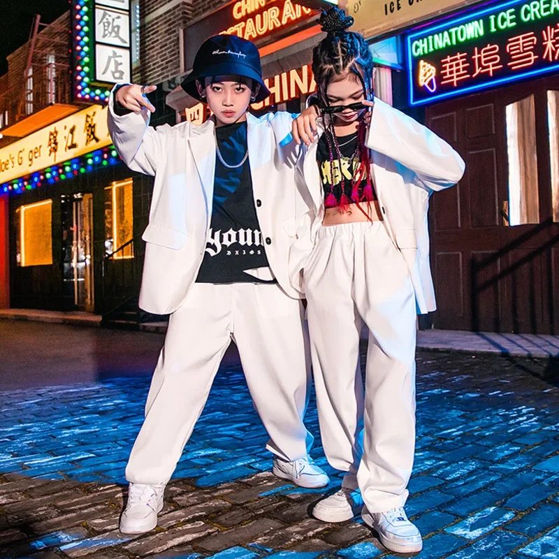 Kids Jazz Dance Costume Set Cool Blazer Suit Boys Girls Hip Hop Performance Outfit School Children's T Stage Competition Costume