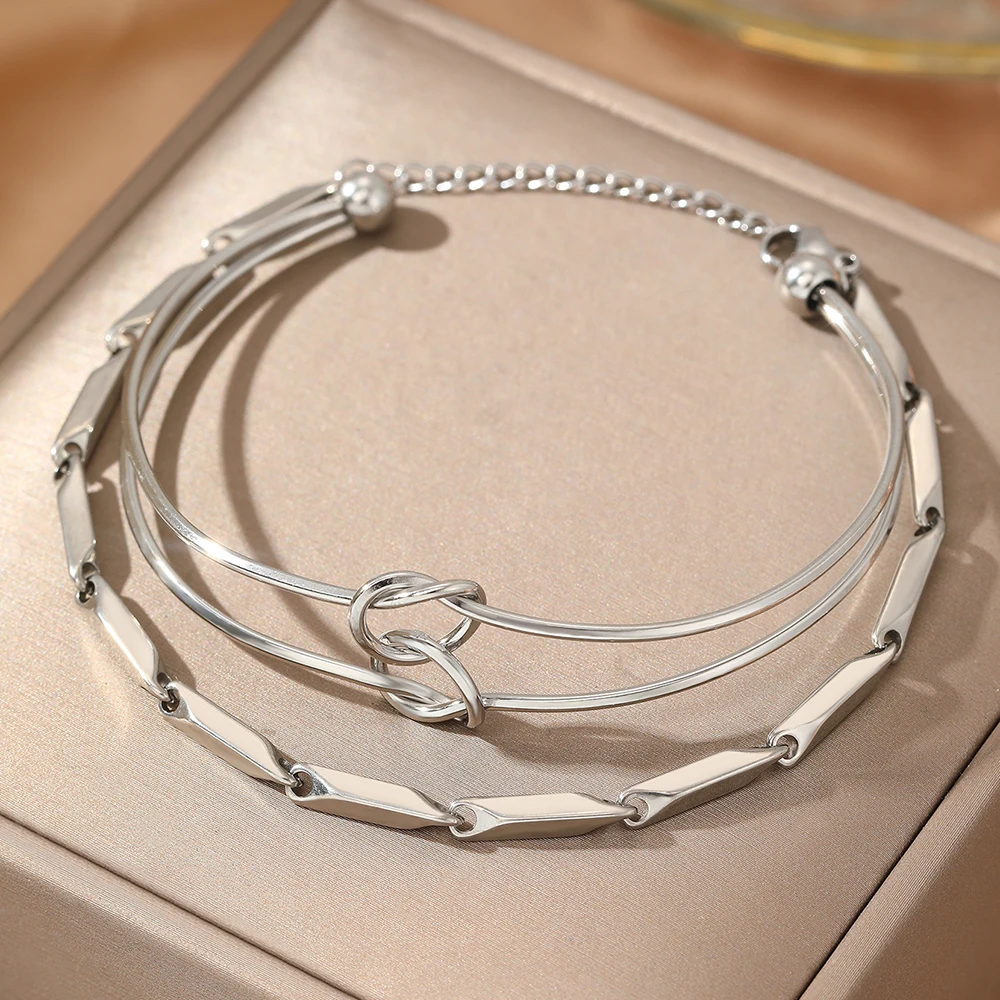 Stainless Steel Bracelet 2 Pcs Europe and the United States Beveled Melon Chain Double Knot Bracelet For Women Jewelry Gifts New