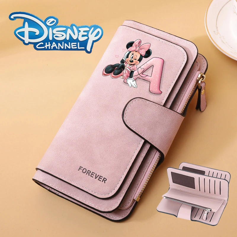 Cartera larga de Mickey Minnie Mouse con estampado de letras A-Z, bolsa de almacenamiento de tarjetas de identificación y dinero a la moda, bolso de mano con hebilla de Hardware de negocios para mujer, regalo