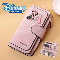 Mickey Minnie Mouse Long Wallet Letter A-Z Print Fashion Money ID Card Storage Bag Woman's Business Hardware Buckle Handbag Gift