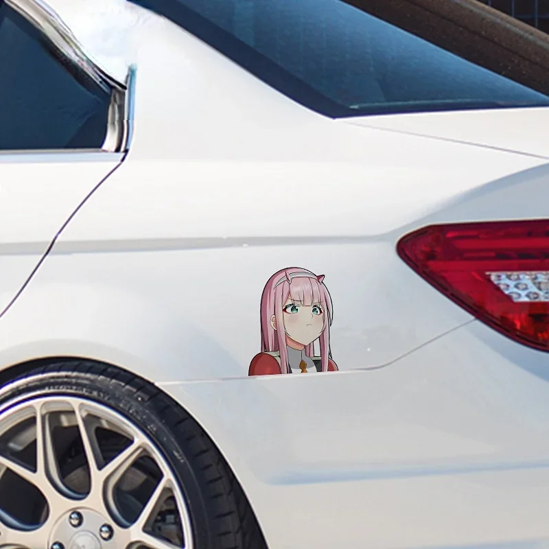 13cm for Zero Two Darling In The FranXX Bumper Anime Products Stickers on Car Accessories Sunscreen and Waterproof Decoration