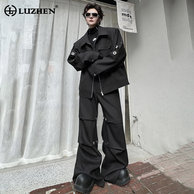 LUZHEN 2024 Autumn New Fashion Pleated Design Metal Decorate Jackets Two Piece Sets Trendy Streetwear Loose Men\'s Pants LZ1498