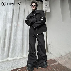 LUZHEN 2024 Autumn New Fashion Pleated Design Metal Decorate Jackets Two Piece Sets Trendy Streetwear Loose Men's Pants LZ1498