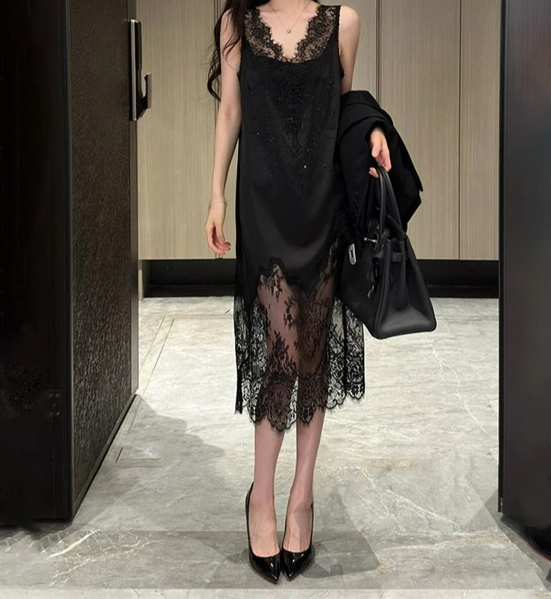 

High-end Lace Dress 2026 Summer Sexy and Thin Inner Dress Sleeveless Temperament