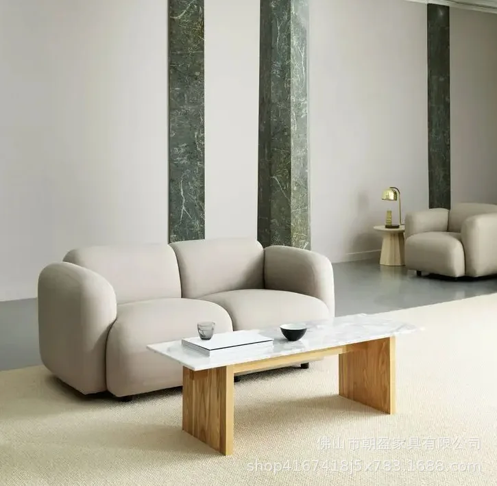 

Nordic Cream Style Living Room Dessert Shop Small Apartment Homestay Fabric Double Leisure Lazy Sofa