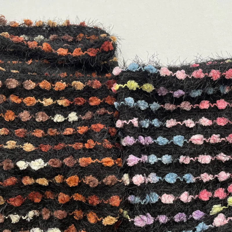 

Colorful candy ball polyester fabric fluffy and elastic knitted dress coat handcrafted fabric