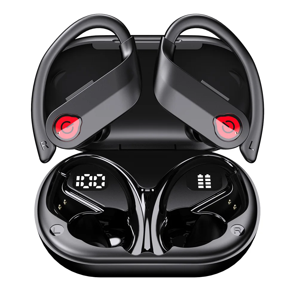 Auriculares inalámbricos con ganchos para las orejas, auriculares con micrófono incorporado, auriculares BT 5,3, para deportes, correr, entrenamiento, gimnasio